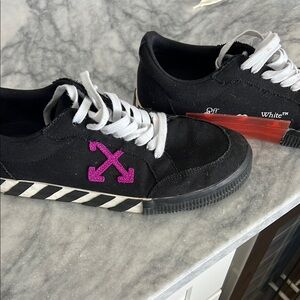 Off-White Black Sneakers with Purple Logo